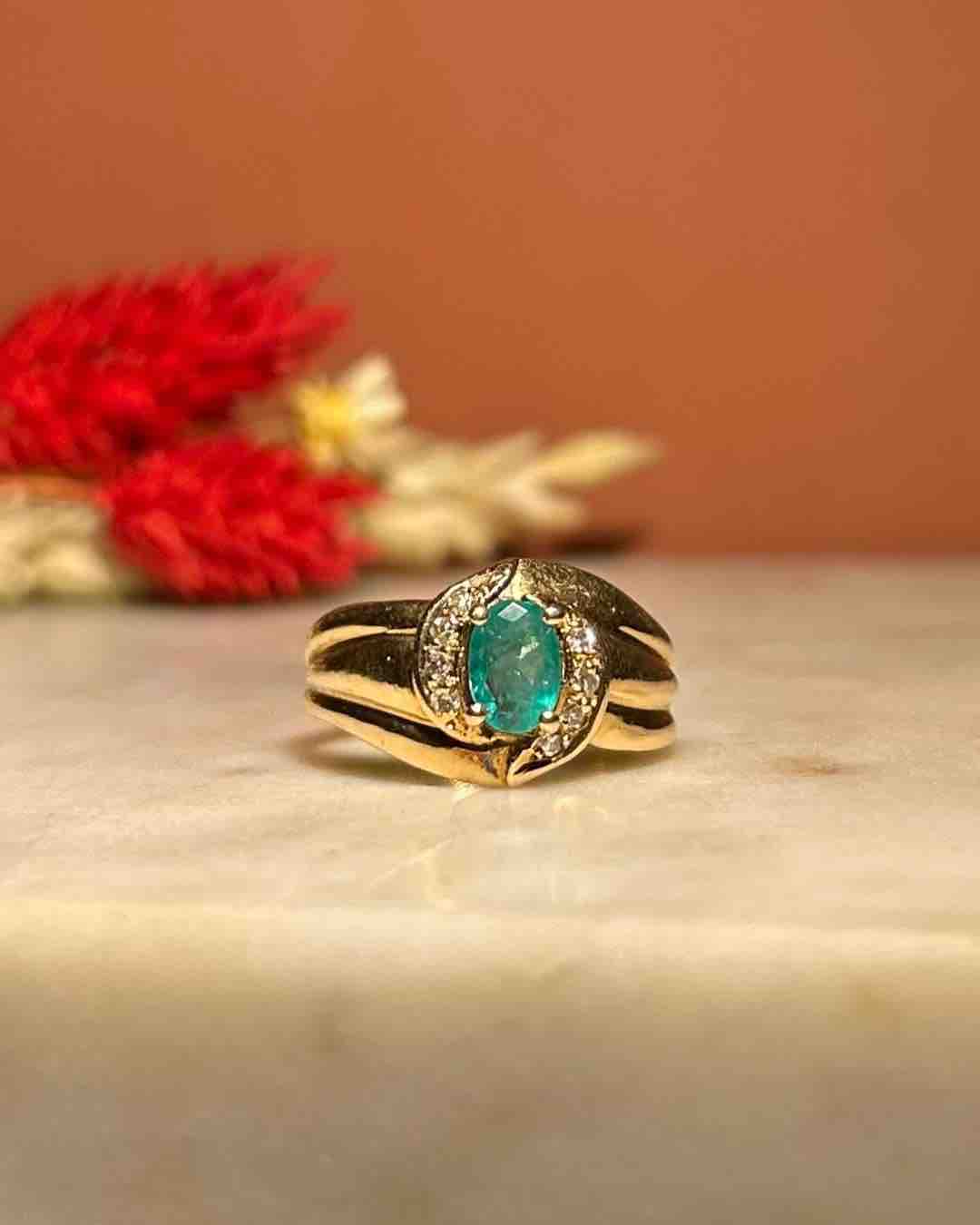 Bague Jonc Emeraude &amp; Diamants "Ondine" - Elliade Paris