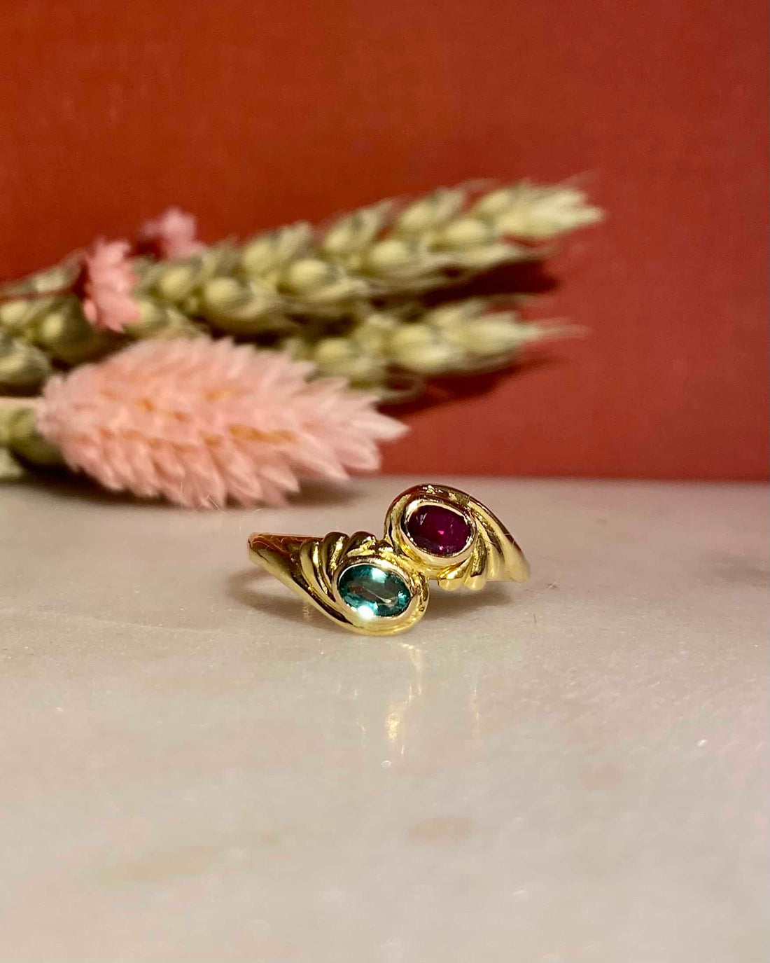 Bague Toi &amp; Moi Rubis et Émeraude &quot;Charlie&quot;