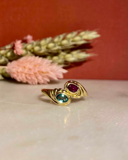 Bague Toi &amp; Moi Rubis et Émeraude &quot;Charlie&quot;