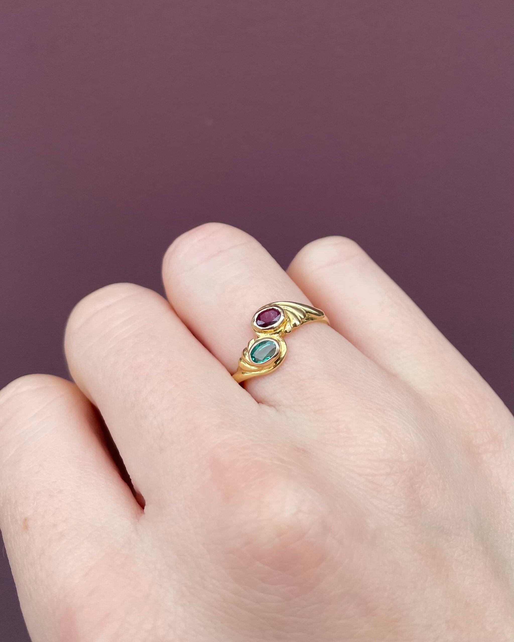 Bague Toi &amp; Moi Rubis et Émeraude &quot;Charlie&quot;
