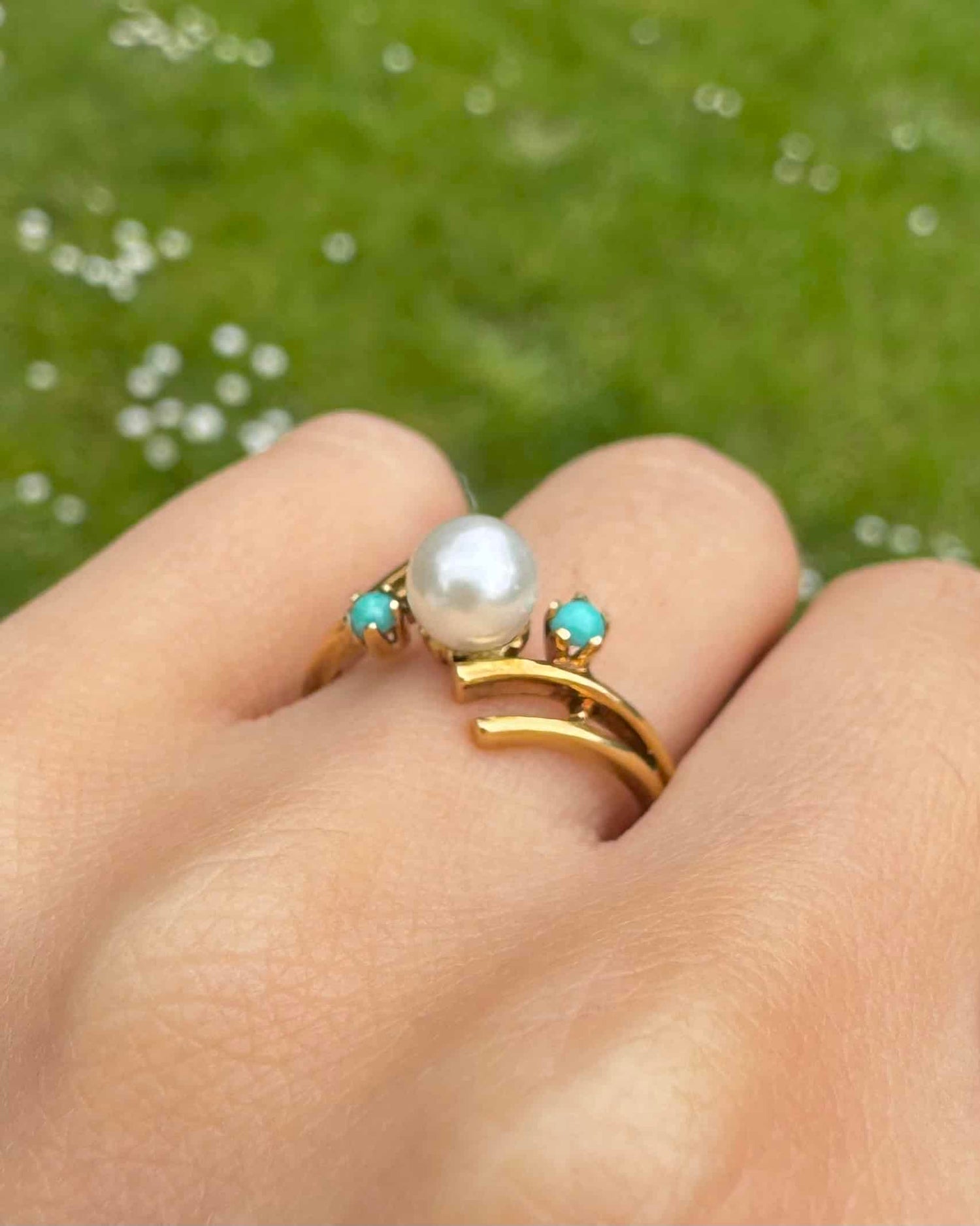 Bague Trilogie Perle &amp; Turquoises &quot;Lise&quot;