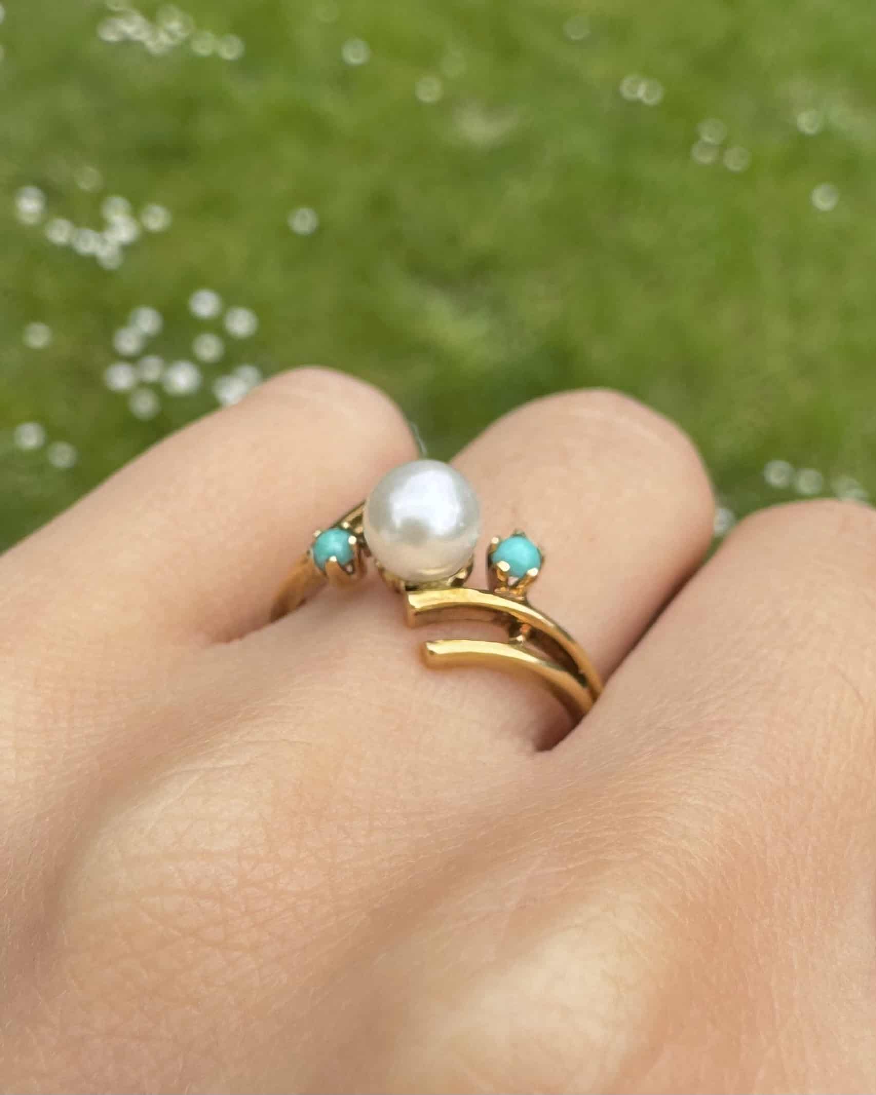Bague Trilogie Perle &amp; Turquoises "Lise"