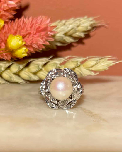 Bague fleur Perle &amp; Diamants &quot;Pamela&quot; - Elliade Paris