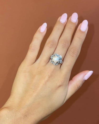 Bague fleur Perle &amp; Diamants &quot;Pamela&quot; - Elliade Paris