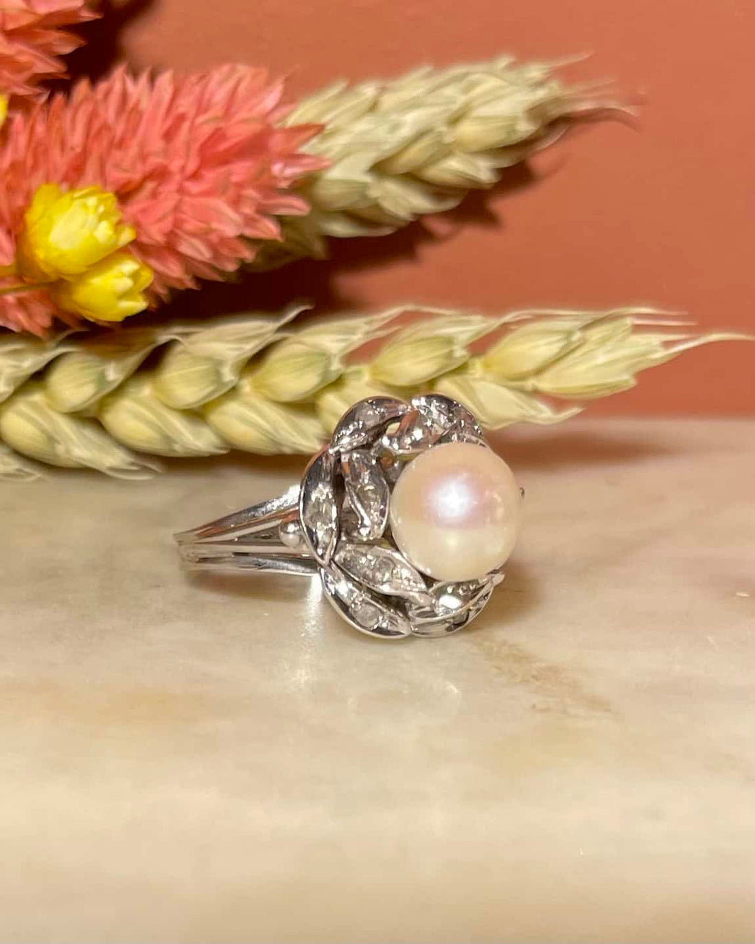 Bague fleur Perle &amp; Diamants &quot;Pamela&quot;