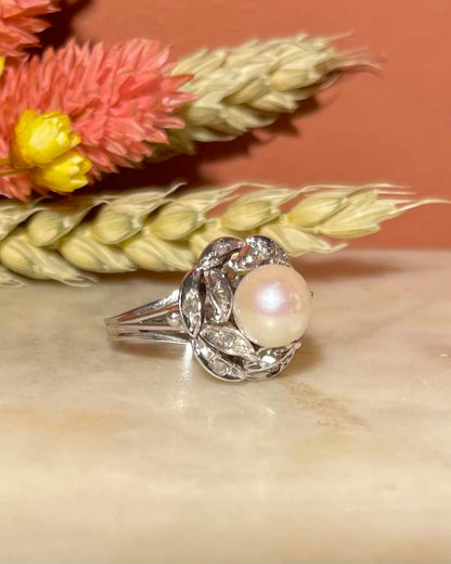 Bague fleur Perle &amp; Diamants &quot;Pamela&quot;