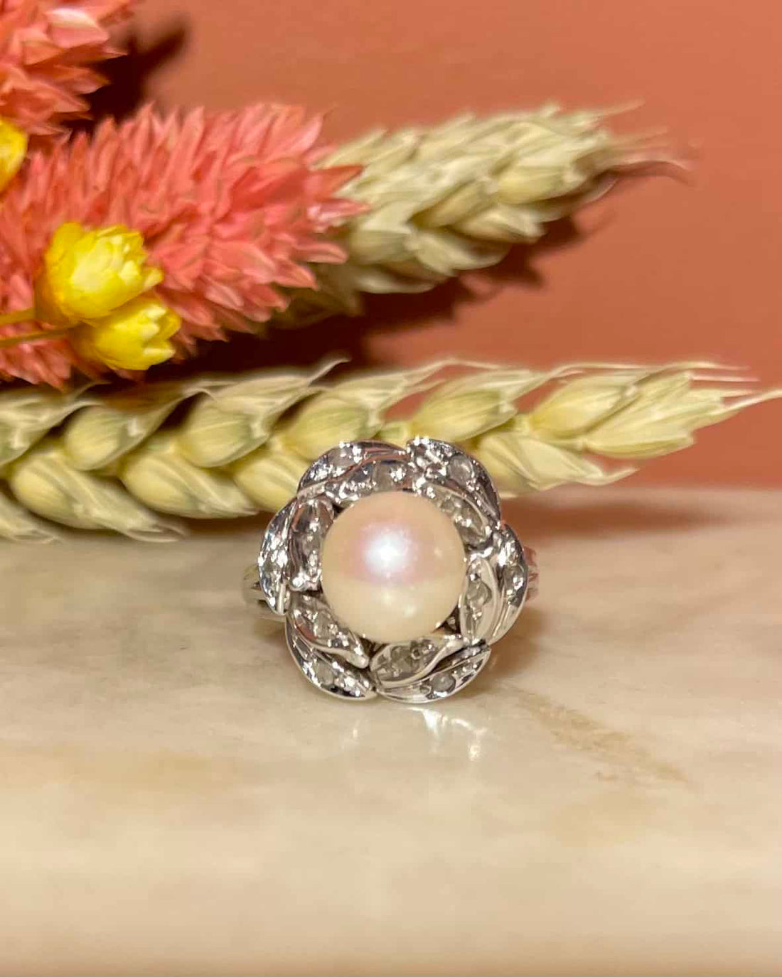 Bague fleur Perle &amp; Diamants &quot;Pamela&quot;