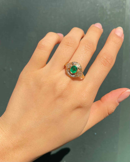 Bague Vintage Jonc Emeraude 0.65 Carat &amp; 24 Diamants &quot;Willow&quot;