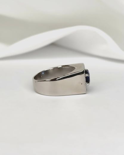 Bague Jonc Chevalière Saphir 1.40 carat &amp; Diamants 0.42 carat "Pascale" - Elliade Paris