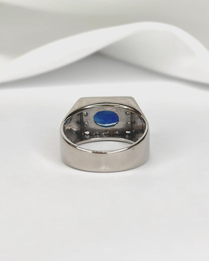 Bague Jonc Chevalière Saphir 1.40 carat &amp; Diamants 0.42 carat "Pascale" - Elliade Paris