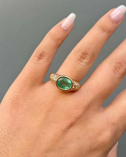 Bague Vintage Jonc Emeraude 1.78 Carat &amp; 18 Diamants &quot;Carolina&quot;