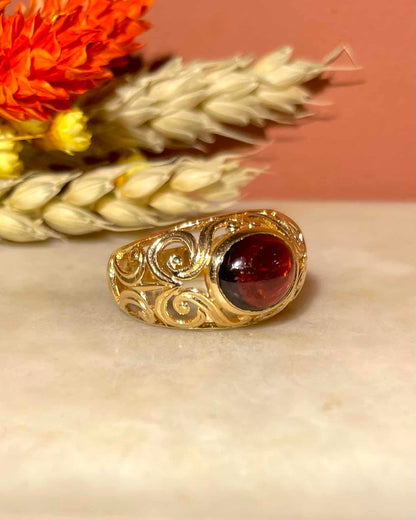 Bague chevalière vintage Grenat Cabochon &quot;Sacha&quot;