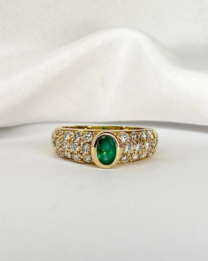 Bague Jonc Émeraude 0.38 carat &amp; 24 Diamants &quot;Sorya&quot; - Elliade Paris