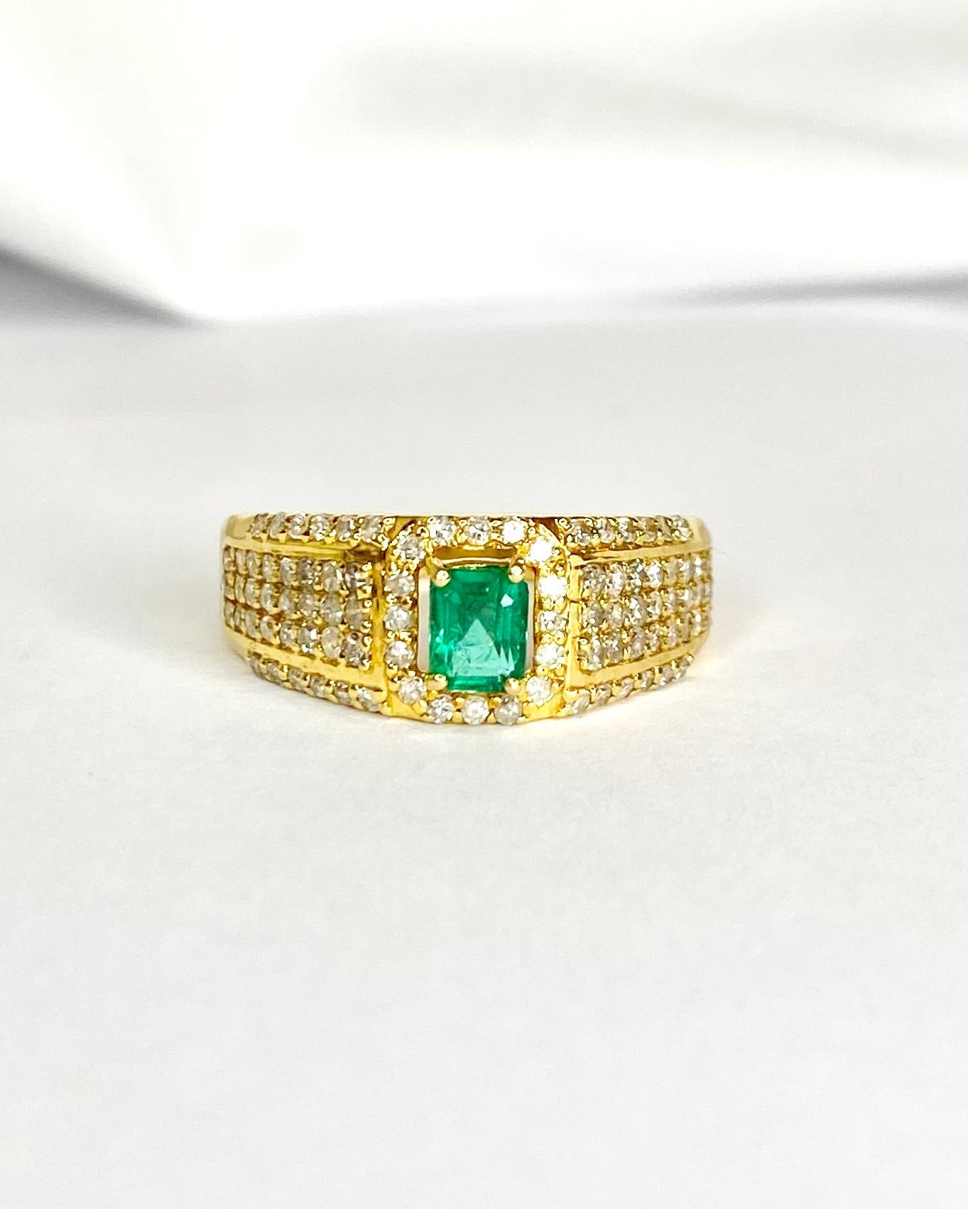 Bague Jonc Émeraude 0.40 carat &amp; Diamants 0.57 carat "Agnes" - Elliade Paris
