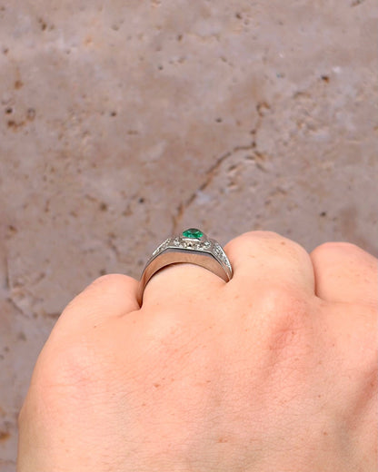 Bague Jonc Émeraude 0.42 carat, Diamants 0.32 carat &amp; Or 7.43g "Mélisse" - Elliade Paris