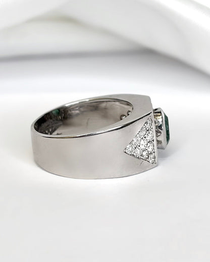 Bague Jonc Émeraude 0.42 carat, Diamants 0.32 carat &amp; Or 7.43g "Mélisse" - Elliade Paris