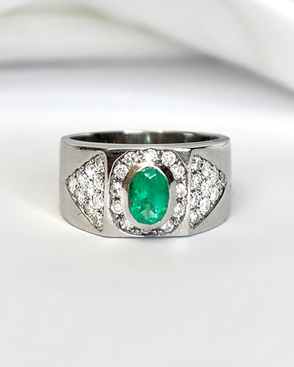 Bague Jonc Émeraude 0.42 carat, Diamants 0.32 carat &amp; Or 7.43g "Mélisse" - Elliade Paris