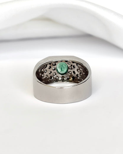 Bague Jonc Émeraude 0.42 carat, Diamants 0.32 carat &amp; Or 7.43g "Mélisse" - Elliade Paris