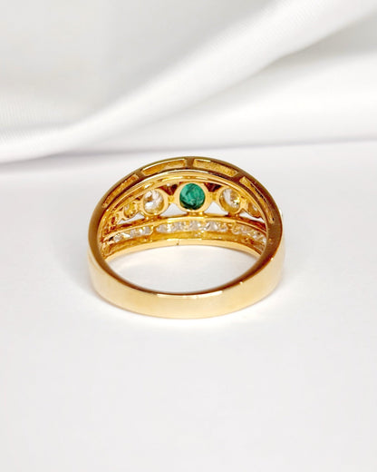 Bague Jonc Émeraude 0.50 carat, Diamants 0.84 carat &amp; Or 6.38g "Amanda" - Elliade Paris