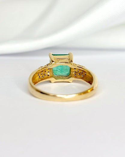 Bague Jonc Émeraude 1.25 carat &amp; Diamants 0.20 carat "Mélissa" - Elliade Paris