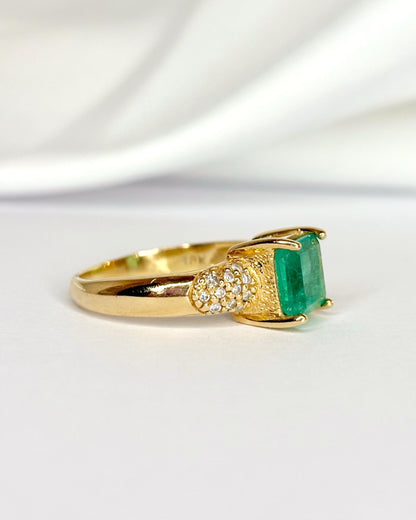 Bague Jonc Émeraude 1.25 carat &amp; Diamants 0.20 carat "Mélissa" - Elliade Paris