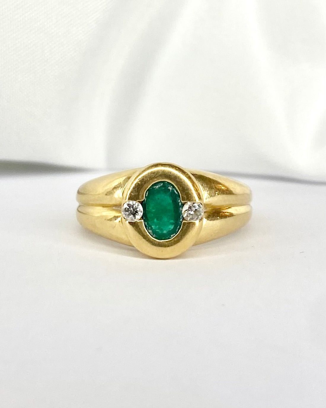 Bague Jonc Émeraude &amp; Diamants &quot;Carmélia&quot; - Elliade Paris