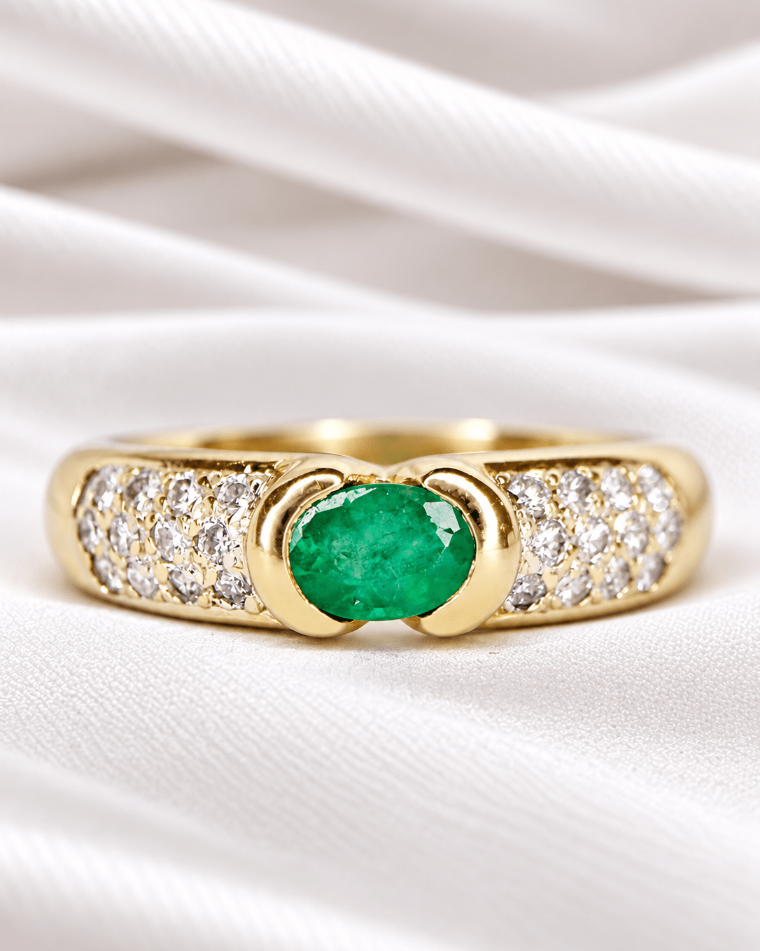 Bague Jonc Émeraude &amp; Diamants "Daniella" - Elliade Paris