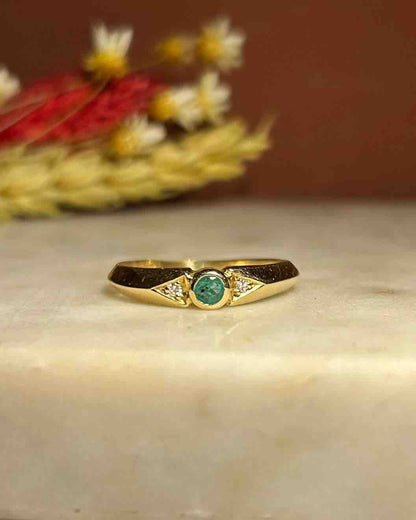 Bague Jonc Emeraude &amp; Diamants &quot;Elina&quot; - Elliade Paris