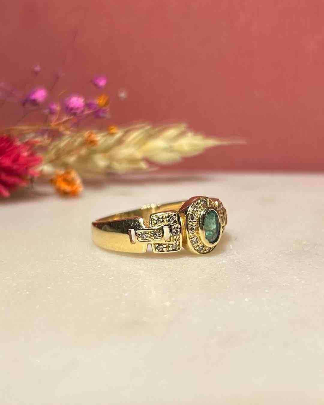 Bague Jonc Émeraude &amp; Diamants &quot;Lilou&quot; - Elliade Paris