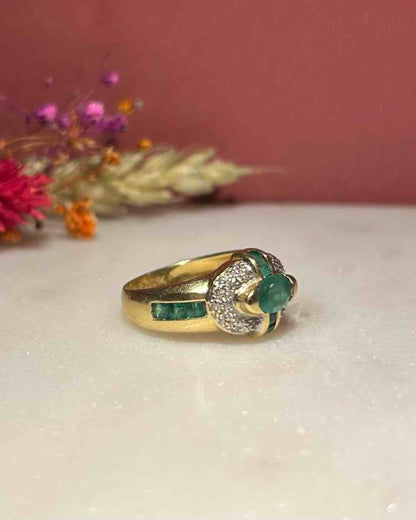 Bague Jonc Emeraudes 0.66 carat &amp; Diamants &quot;Josepha&quot; - Elliade Paris