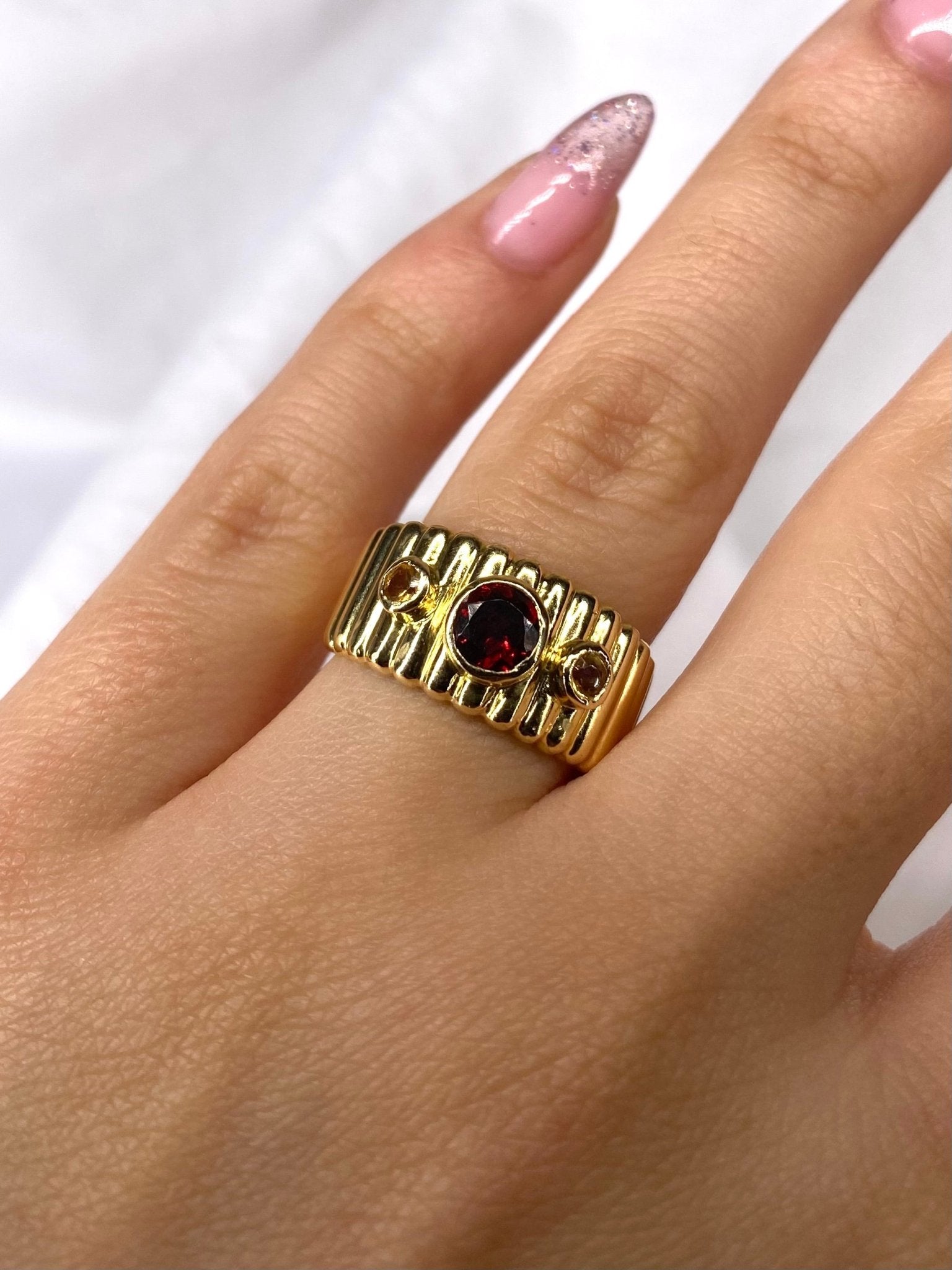 Bague Jonc Grenat, Citrines &amp; Or Jaune 5g "Ornella" - Elliade Paris