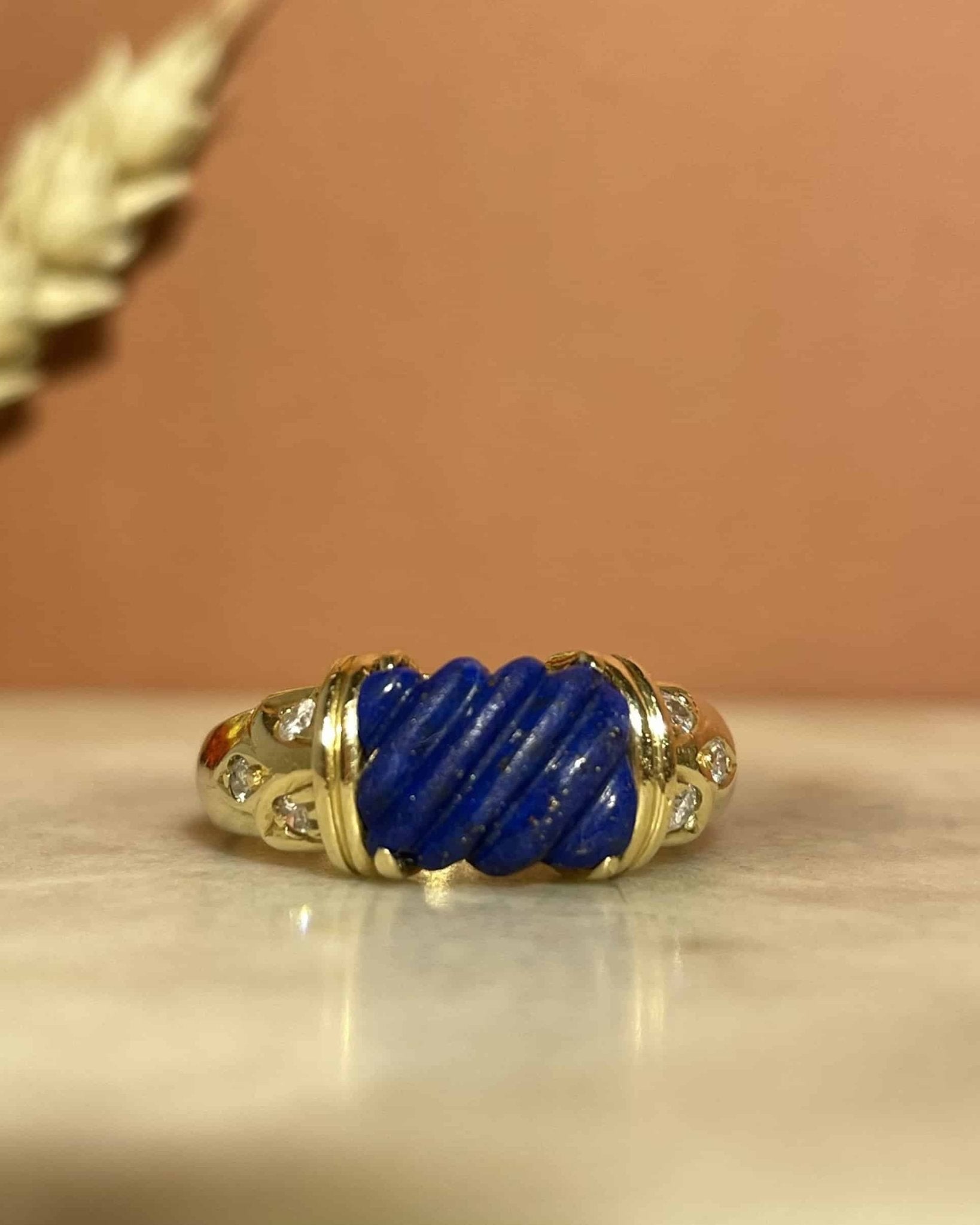 Bague Jonc Lapis - Lazuli 1.65 Carat &amp; 6 Diamants "Eliana" - Elliade Paris