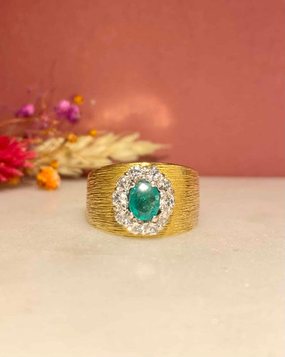 Bague Jonc Marguerite Émeraude carat &amp; Diamants, Or 9.94g &quot;Jennie&quot;