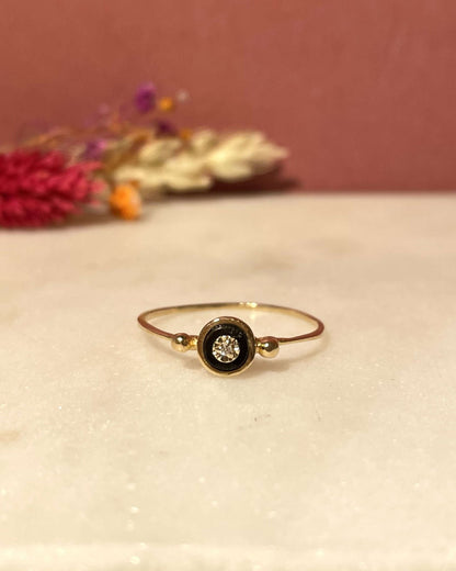 Bague Jonc Onyx &amp; Diamants &quot;Soizic&quot; - Elliade Paris