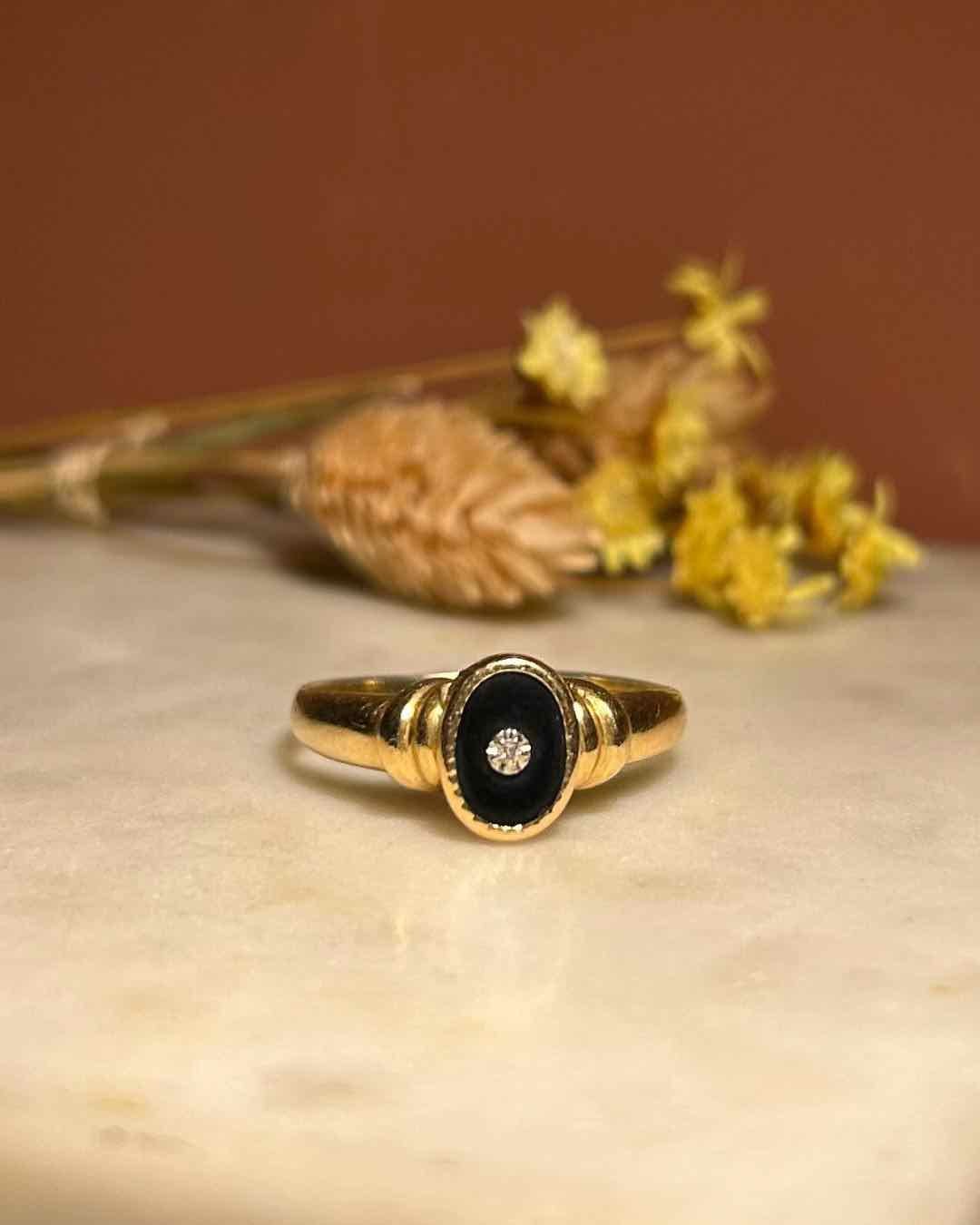 Bague Jonc Onyx et Diamant &quot;Leslie&quot; - Elliade Paris