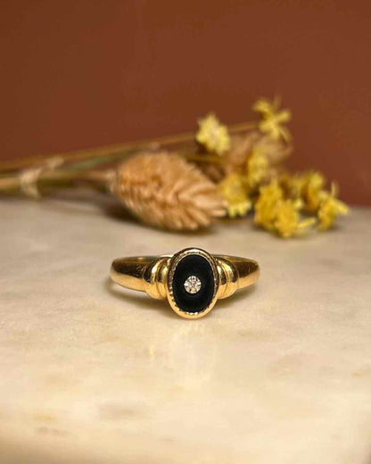 Bague Jonc Onyx et Diamant &quot;Leslie&quot; - Elliade Paris