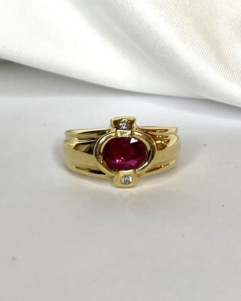 Bague Jonc Rubis 0.74 carat, Diamants &amp; Or 5.42g "Vaea" - Elliade Paris