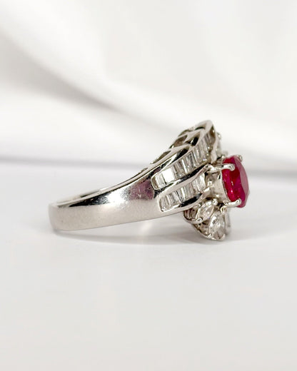 Bague Jonc Rubis 0.90 carat, Diamants Baguette et Marquise 0.68 carat &amp; Platine 10.14g "Althéa" - Elliade Paris