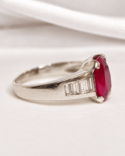 Bague Jonc Rubis 2.91 carats &amp; Diamants Baguette 6.3g "Carmine" - Elliade Paris