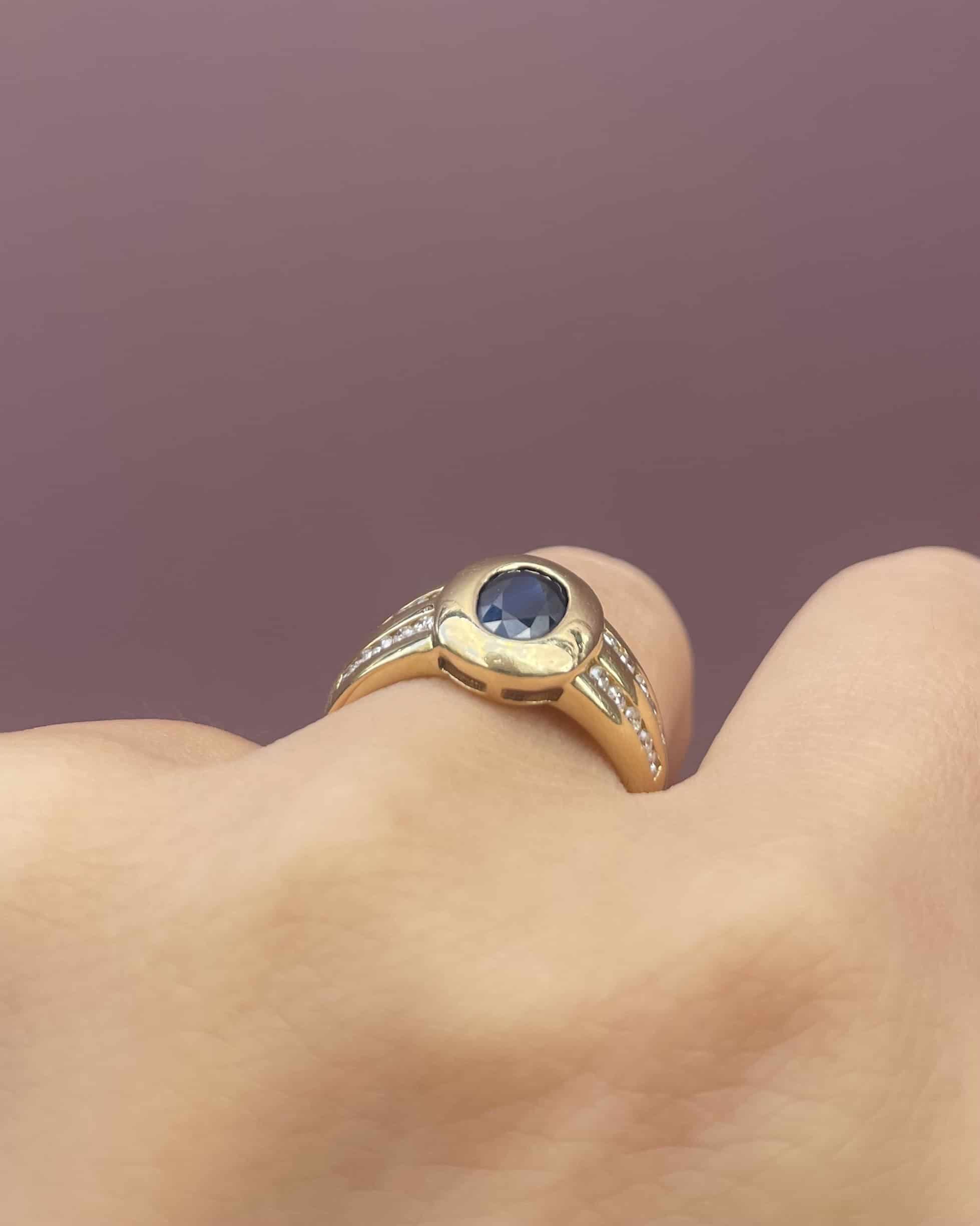 Art Deco Style 1 Carat Sapphire &amp;amp; Diamond "Thais" Bangle Ring