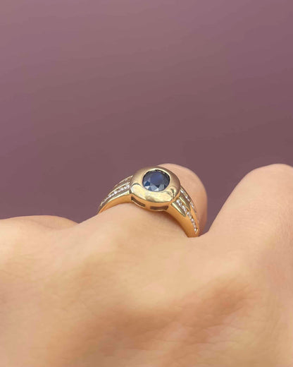 Bague Jonc style Art-Déco Saphir 1 carat &amp; Diamants &quot;Thais&quot;