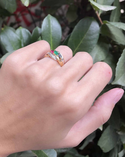 Bague Jonc Saphir, Emeraude, Rubis &amp; Diamants &quot;Haïda&quot; - Elliade Paris