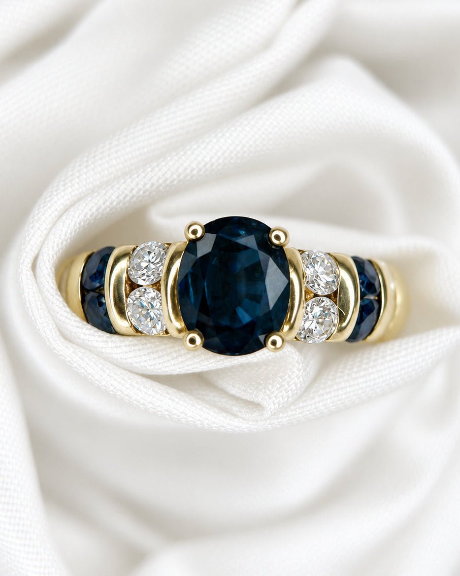 Bague Jonc Saphirs 1.43 carat &amp; Diamants 0.38 carat 4.47g "Coraline" - Elliade Paris