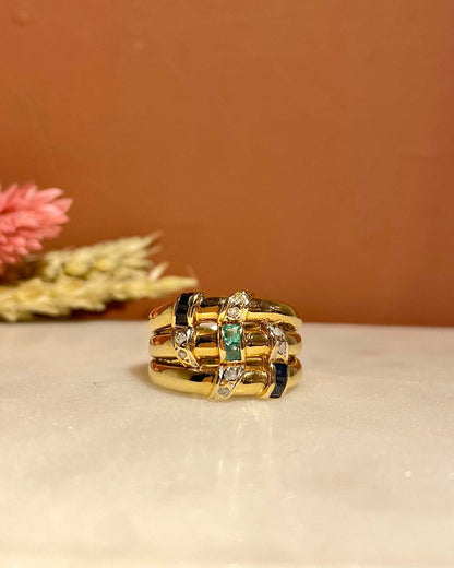 Bague Jonc Saphirs, Émeraudes &amp; Diamants &quot;Lucilia&quot;