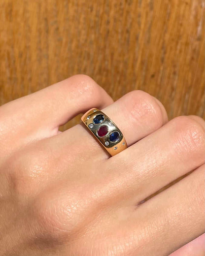 Bague Jonc Saphirs &amp; Rubis &amp; Diamants &quot;Oleander&quot; - Elliade Paris