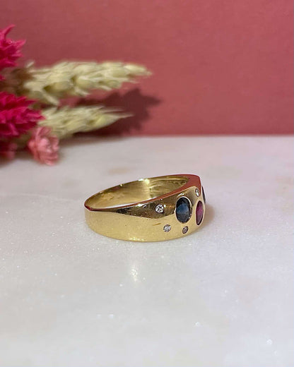 Bague Jonc Saphirs &amp; Rubis &amp; Diamants &quot;Oleander&quot; - Elliade Paris