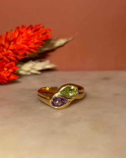 Bague Jonc Toi &amp; Moi Peridot &amp; Amethyste &quot;Violette&quot; - Elliade Paris