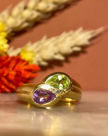 Bague Jonc Toi &amp; Moi Peridot &amp; Amethyste &quot;Violette&quot; - Elliade Paris