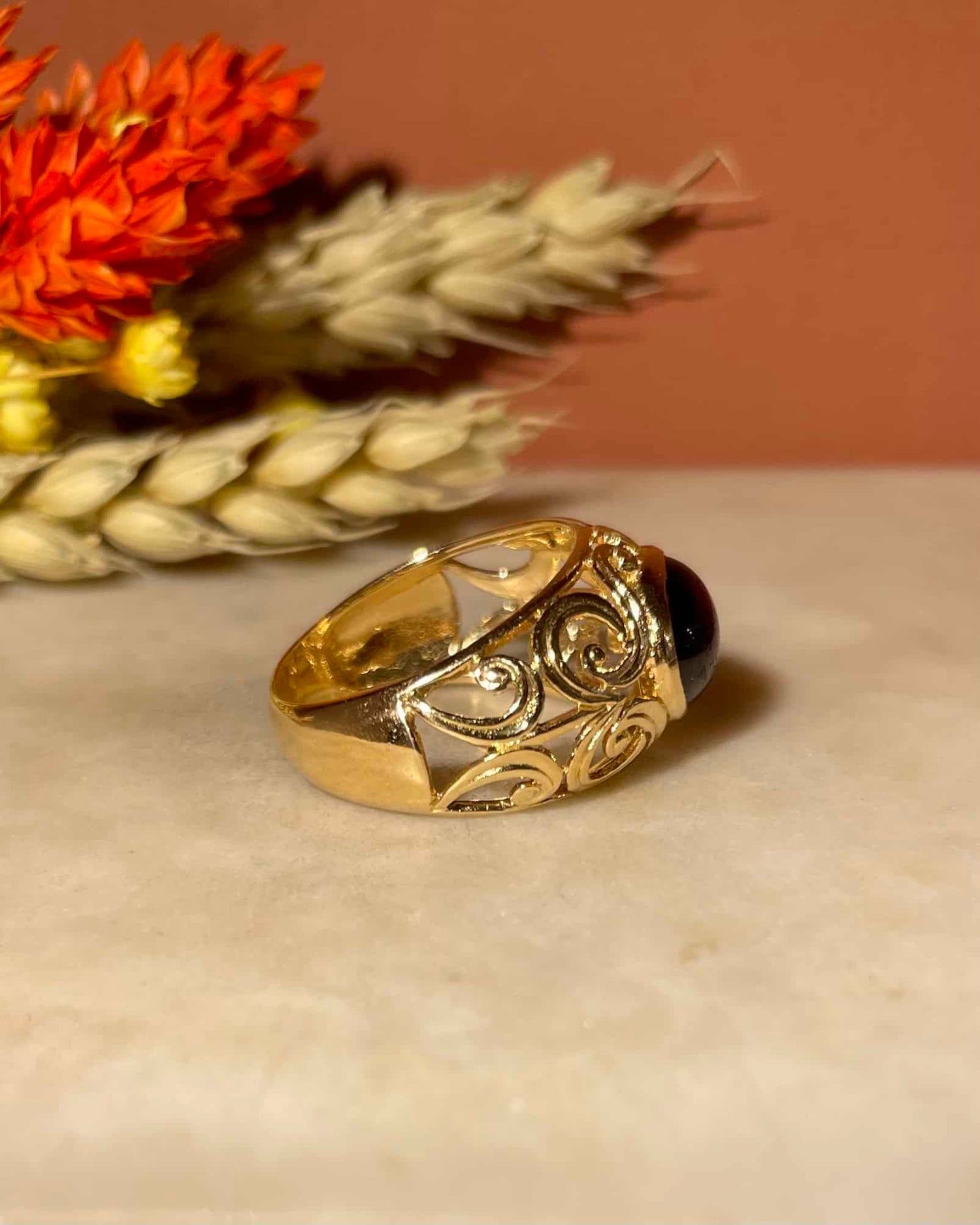 Bague chevalière vintage Grenat Cabochon &quot;Sacha&quot;