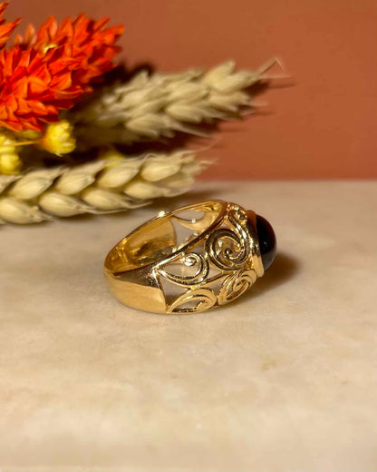 Bague chevalière vintage Grenat Cabochon &quot;Sacha&quot;